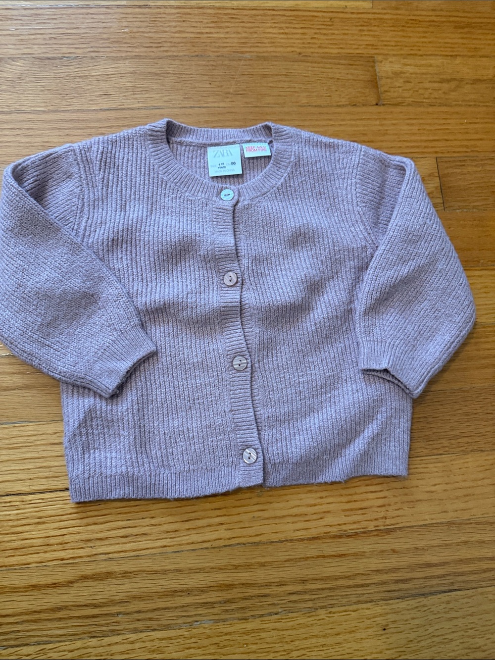 Zara Kids 1 1/2 years Light pink Button-Front Knit Cardigan
